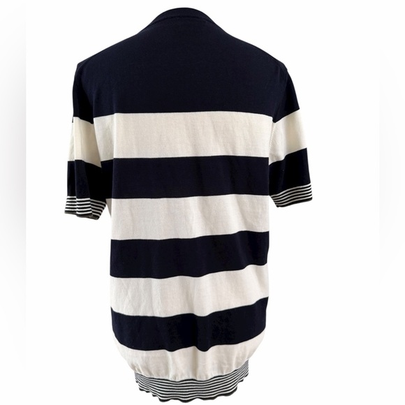 Massimo Dutti Short Sleeve Black and Cream Stripes Extea Fine Cotton Top - Picture 4 of 8